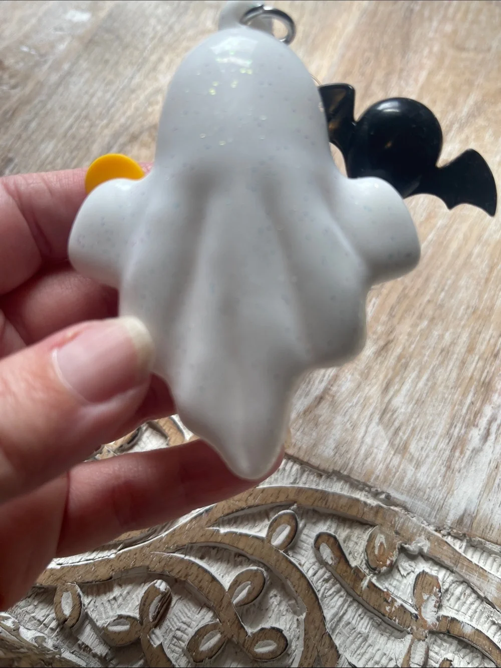 Cute Glitter Ghost Keychain with Bat Balloon and Lollipop Pocketbac Holder